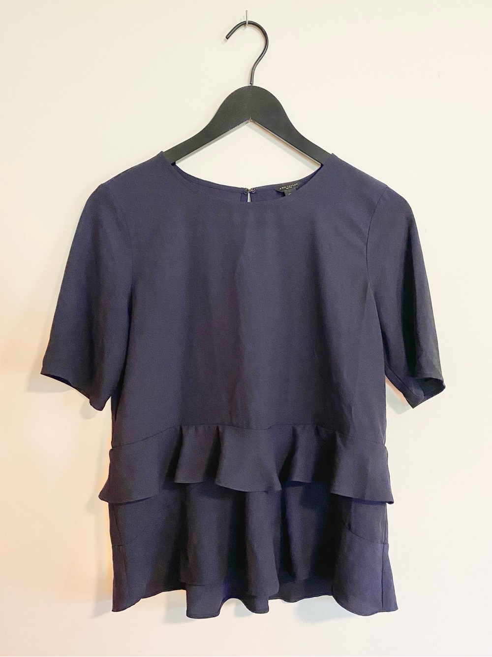 Ann Taylor Navy Petite Layered Ruffle Blouse